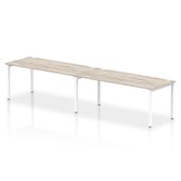 Dynamic Impulse W3600 x D800 x H750mm Bench Single Row 2 Person Bench Desk Cable Management Ports Goal Post Leg Grey Oak Finish White Frame - IB00455