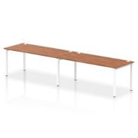 Dynamic Impulse W3600 x D800 x H750mm Bench Single Row 2 Person Bench Desk Cable Management Ports Goal Post Leg Walnut Finish White Frame - IB00458