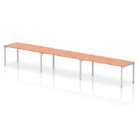 Dynamic Impulse W5400 x D800 x H750mm Single Row 3 Person Bench Desk Cable Management Ports Goal Post Leg Beech Finish Silver Frame - IB00460