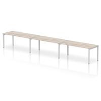 Dynamic Impulse W5400 x D800 x H750mm Single Row 3 Person Bench Desk Cable Management Ports Goal Post Leg Grey Oak Finish Silver Frame - IB00461