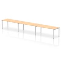 Dynamic Impulse W5400 x D800 x H750mm Single Row 3 Person Bench Desk Cable Management Ports Goal Post Leg Maple Finish Silver Frame - IB00462