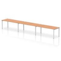 Dynamic Impulse W5400 x D800 x H750mm Single Row 3 Person Bench Desk Cable Management Ports Goal Post Leg Oak Finish Silver Frame - IB00463