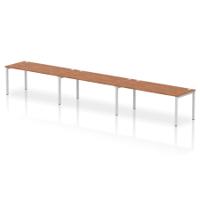 Dynamic Impulse W5400 x D800 x H750mm Single Row 3 Person Bench Desk Cable Management Ports Goal Post Leg Walnut Finish Silver Frame - IB00464