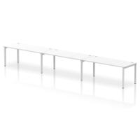 Dynamic Impulse W5400 x D800 x H750mm Single Row 3 Person Bench Desk Cable Management Ports Goal Post Leg White Finish Silver Frame - IB00465