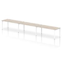 Dynamic Impulse W5400 x D800 x H750mm Single Row 3 Person Bench Desk Cable Management Ports Goal Post Leg Grey Oak Finish White Frame - IB00467