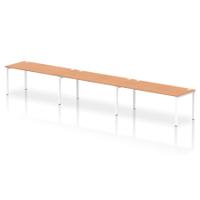 Dynamic Impulse W5400 x D800 x H750mm Single Row 3 Person Bench Desk Cable Management Ports Goal Post Leg Oak Finish White Frame - IB00469
