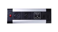Impulse Desktop Module 2 x UK Sockets, 1 x Neon Switch, 1 x 500mm Lead to 3 Pole Connector with 1 x Smart Charge & 2 x CAT5E Data in Black