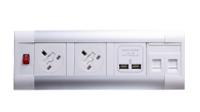 Impulse Desktop Module 2 x UK Sockets, 1 x Neon Switch, 1 x 500mm Lead to 3 Pole Connector with 1 x Smart Charge & 2 x CAT5E Data in White