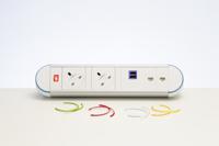 Impulse Desktop Module 2 x UK Sockets (3.15A), 1 x Neon Switch 1 x 500mm Lead to 3 Pole Connector, 1 x Smart Charge, 2 x CAT5E Data in Black