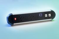 Impulse Desktop Module 2 x UK Sockets (3.15A), 1 x Neon Switch, 1 x 500mm Lead to 3 Pole Connector, 1 x Smart Charge, 2 x CAT5Ee Data in White