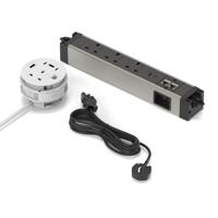 Volta Power Kit - Desktop Cable Port Module White + Under Desk Module + 4m Mains Cable UK Plug - Total 4xSocket/ 2xUSBa/ 3xUSBc/ 1xHDMI/ 3xCAT6