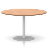 Italia 1200mm Poseur Round Table Oak Top 720mm High White Leg