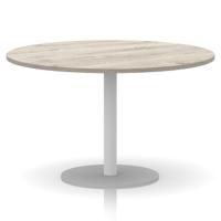 Italia 1200mm Poseur Round Table Grey Oak Top 720mm High White Leg