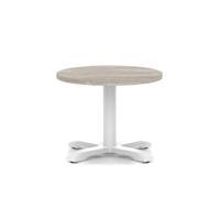 Italia 600mm Round Coffee Table Grey Oak Top 495mm High White Leg Cross Base