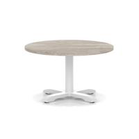 Italia 800mm Round Coffee Table Grey Oak Top 495mm High White Leg Cross Base