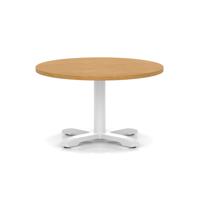 Italia 800mm Round Coffee Table Oak Top 495mm High White Leg Cross Base