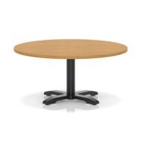 Italia 1000mm Round Coffee Table Oak Top 495mm High Black Leg Cross Base