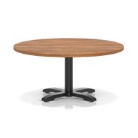 Italia 1000mm Round Coffee Table Walnut Top 495mm High Black Leg Cross Base