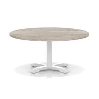 Italia 1000mm Round Coffee Table Grey Oak Top 495mm High White Leg Cross Base