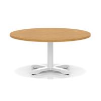 Italia 1000mm Round Coffee Table Oak Top 495mm High White Leg Cross Base