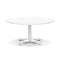 Italia 1000mm Round Coffee Table White Top 495mm High White Leg Cross Base