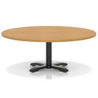 Italia 1200mm Round Coffee Table Oak Top 495mm High Black Leg Cross Base