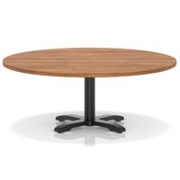 Italia 1200mm Round Coffee Table Walnut Top 495mm High Black Leg Cross Base