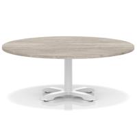 Italia 1200mm Round Coffee Table Grey Oak Top 495mm High White Leg Cross Base
