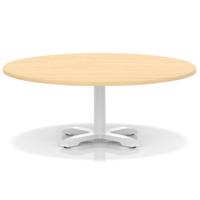 Italia 1200mm Round Coffee Table Maple Top 495mm High White Leg Cross Base