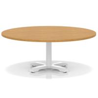 Italia 1200mm Round Coffee Table Oak Top 495mm High White Leg Cross Base
