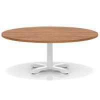 Italia 1200mm Round Coffee Table Walnut Top 495mm High White Leg Cross Base