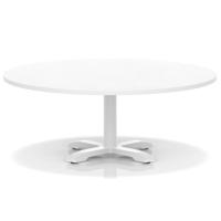 Italia 1200mm Round Coffee Table White Top 495mm High White Leg Cross Base