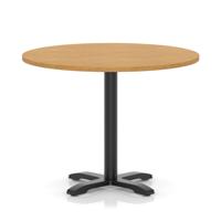 Italia 1000mm Poseur Round Table Oak Top 750mm High Black Leg Cross Base