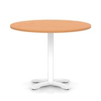 Italia 1000mm Poseur Round Table Beech Top 750mm High White Leg Cross Base