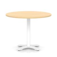 Italia 1000mm Poseur Round Table Maple Top 750mm High White Leg Cross Base