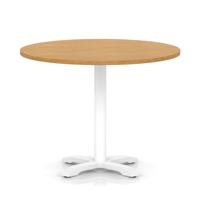 Italia 1000mm Poseur Round Table Oak Top 750mm High White Leg Cross Base