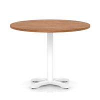 Italia 1000mm Poseur Round Table Walnut Top 750mm High White Leg Cross Base