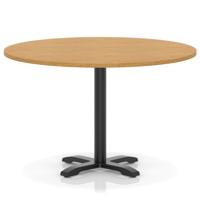 Italia 1200mm Poseur Round Table Oak Top 750mm High Black Leg Cross Base