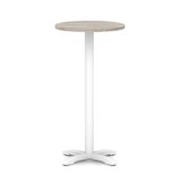 Italia 600mm Poseur Round Table Grey Oak Top 1170mm High White Leg Cross Base