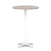 Italia 800mm Poseur Round Table Grey Oak Top 1170mm High White Leg Cross Base