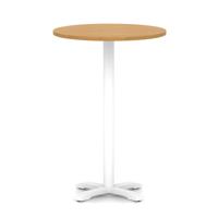 Italia 800mm Poseur Round Table Oak Top 1170mm High White Leg Cross Base
