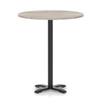 Italia 1000mm Poseur Round Table Grey Oak Top 1170mm High Black Leg Cross Base
