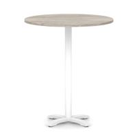 Italia 1000mm Poseur Round Table Grey Oak Top 1170mm High White Leg Cross Base