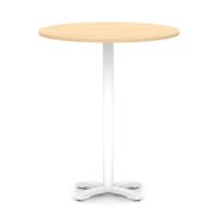 Italia 1000mm Poseur Round Table Maple Top 1170mm High White Leg Cross Base