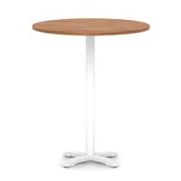 Italia 1000mm Poseur Round Table Walnut Top 1170mm High White Leg Cross Base