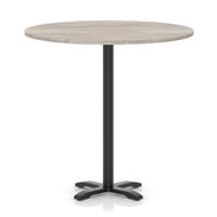 Italia 1200mm Poseur Round Table Grey Oak Top 1170mm High Black Leg Cross Base