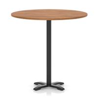 Italia 1200mm Poseur Round Table Walnut Top 1170mm High Black Leg Cross Base