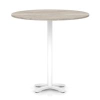 Italia 1200mm Poseur Round Table Grey Oak Top 1170mm High White Leg Cross Base