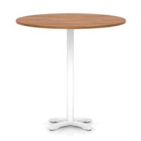 Italia 1200mm Poseur Round Table Walnut Top 1170mm High White Leg Cross Base