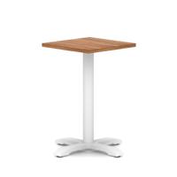 Italia 600mm Poseur Square Table Walnut Top 750mm High White Leg Cross Base